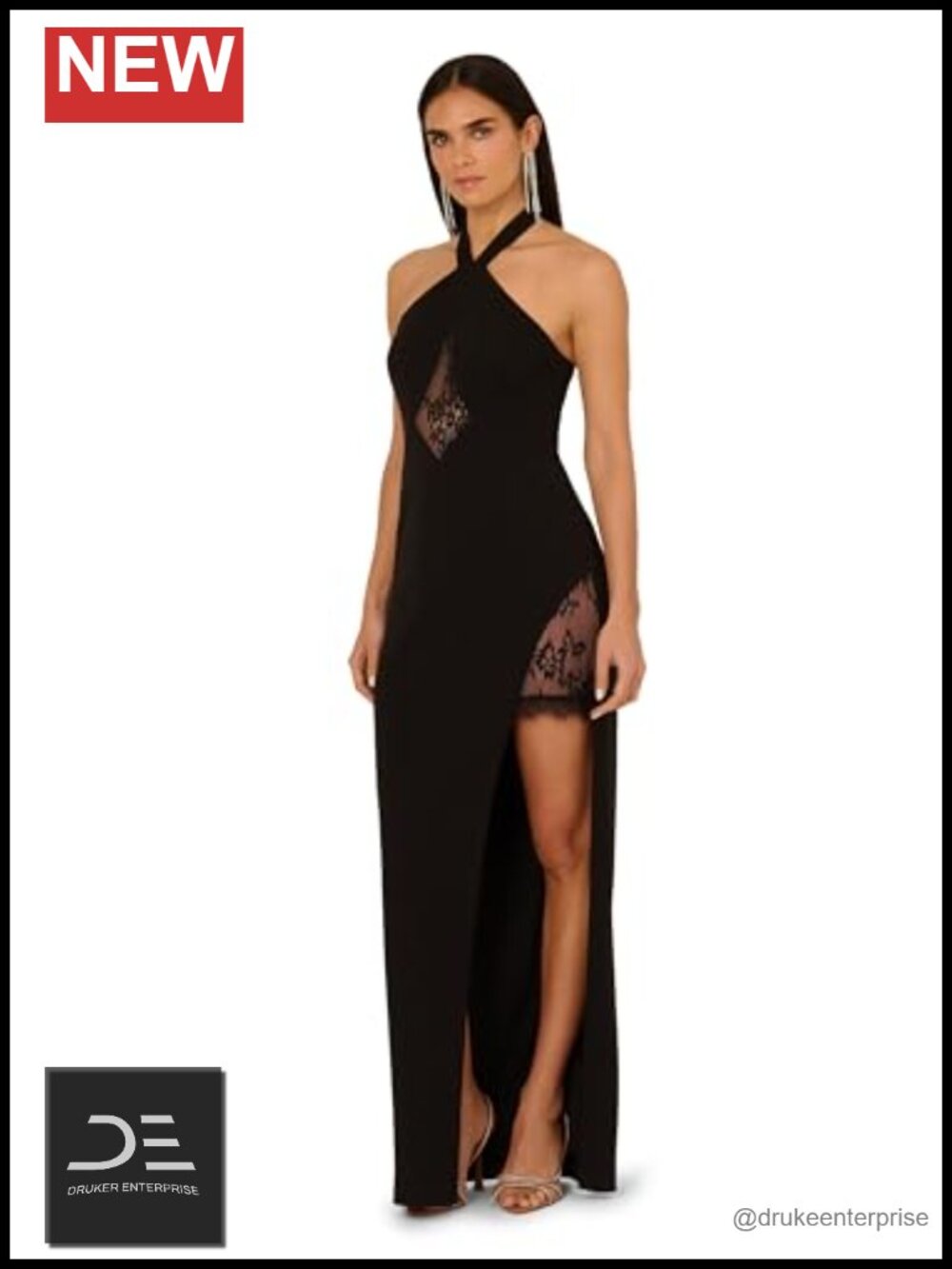 Knit Crepe Long Dress Criss Cross Neck A-Line Formal Evening Gown